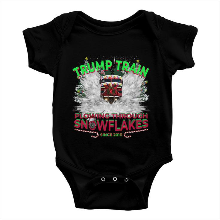 Plow Snowflakes This Christmas And Don A Maga Trump Train 2024 Gift Baby Onesie