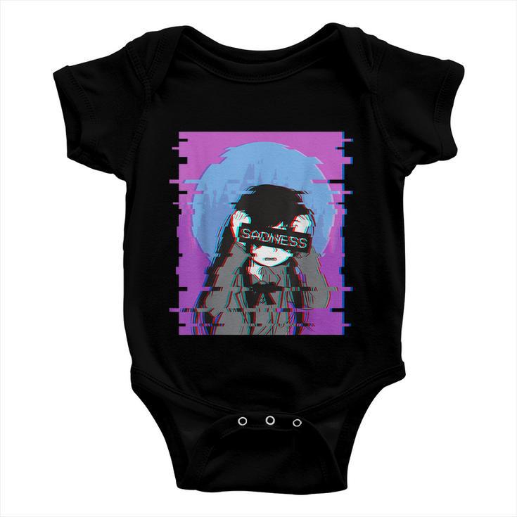 Sad Anime Girl Japanese Aesthetic Vaporwave Anime Otaku Tshirt Baby Onesie