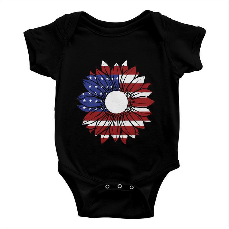 Sunflower American Flag 4Th Of July Independence Day Patriotic Baby Onesie