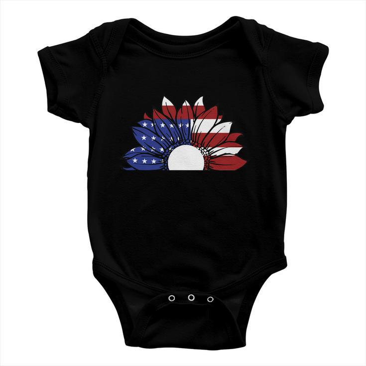 Sunflower American Flag 4Th Of July Independence Day Patriotic V2 Baby Onesie
