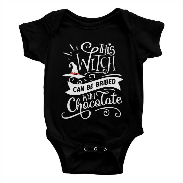 This Witch Can Be Bribed With Chococate Halloween Quote Baby Onesie