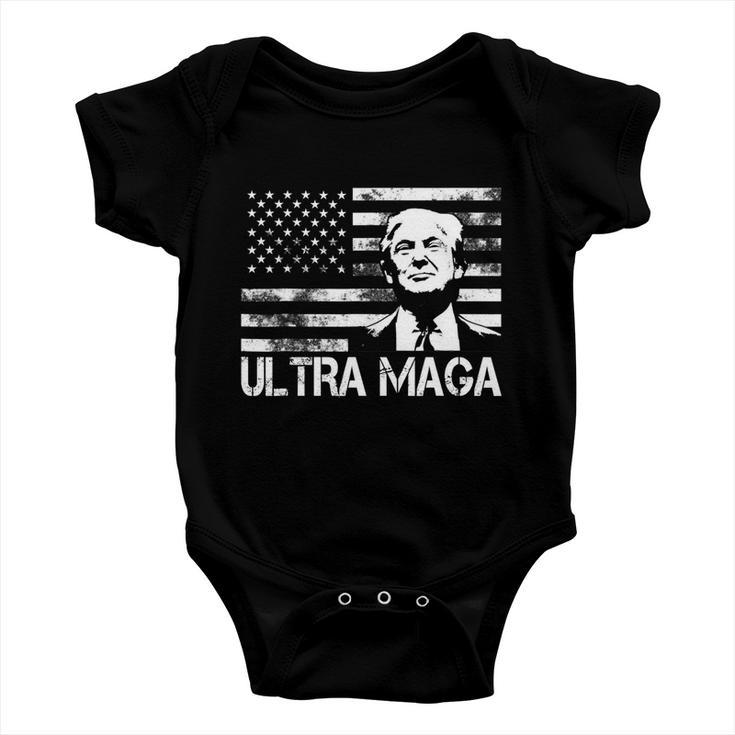 Trendy Ultra Maga Pro Trump American Flag 4Th Of July Retro Funny Gift Baby Onesie