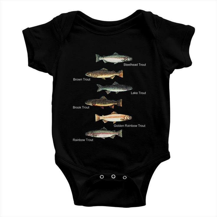 Types Of Trout Fish Species Collection Fishing Baby Onesie