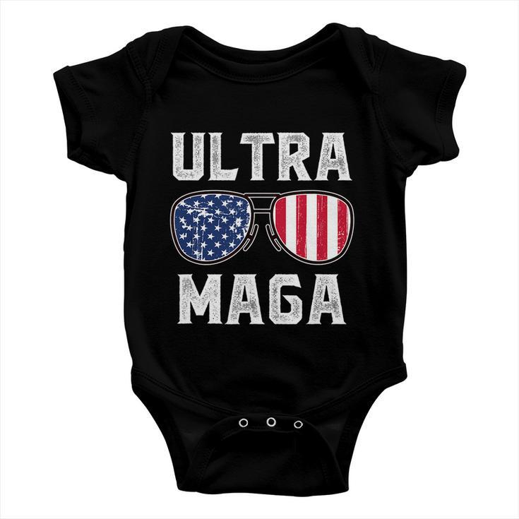 Ultra Maga Sunglasses American Flag Funny Anti Biden Baby Onesie
