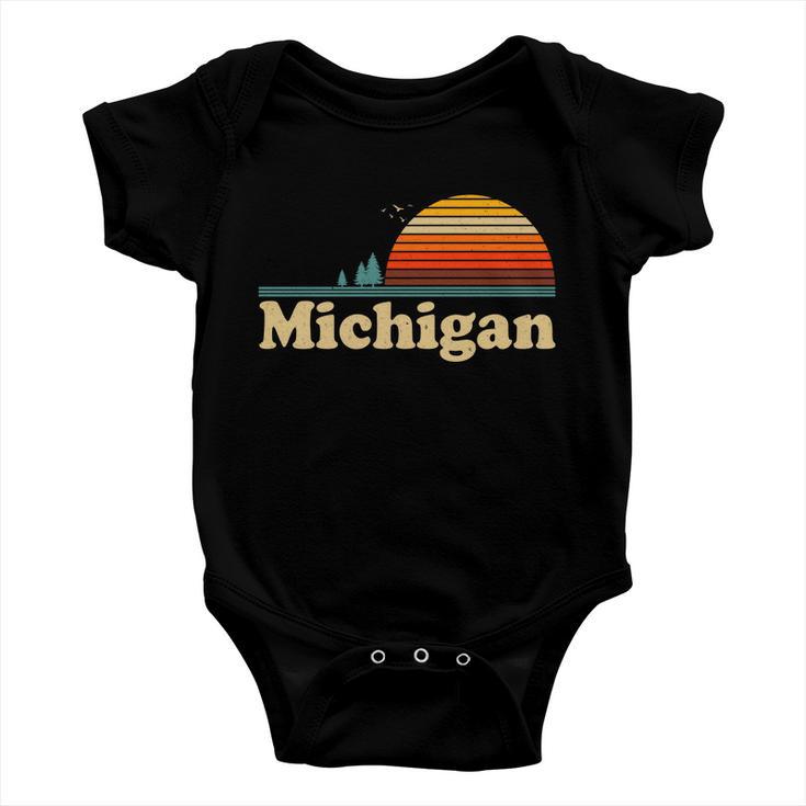 Vintage Retro Michigan Sunset Logo Tshirt Baby Onesie