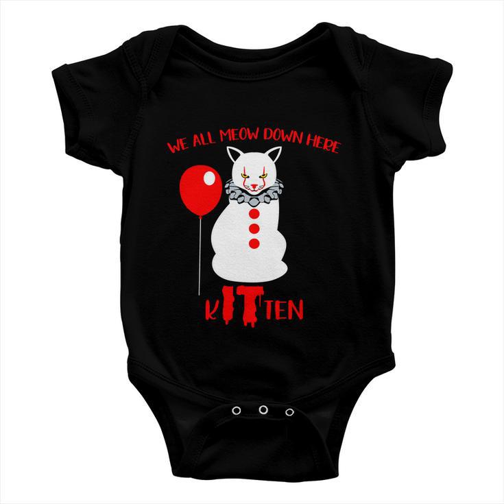 We All Meow Down Here Kitten Halloween Quote Baby Onesie