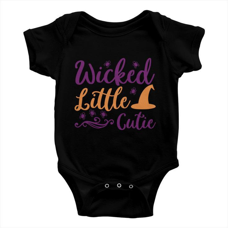 Wicked Little Cutie Witch Hat Halloween Quote Baby Onesie