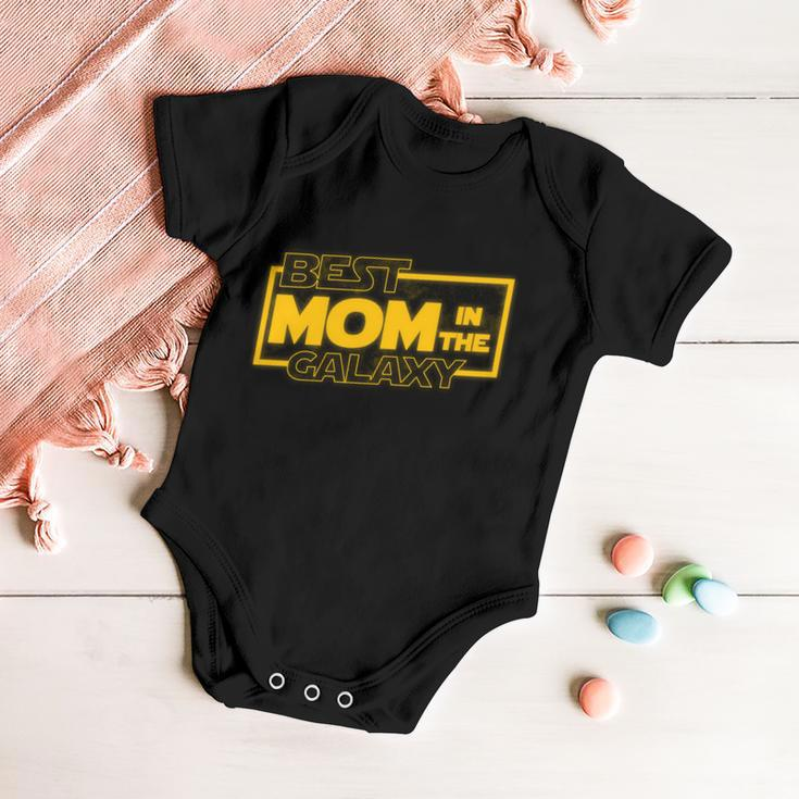 Best Mom In The Galaxy Parody Movie Logo Baby Onesie