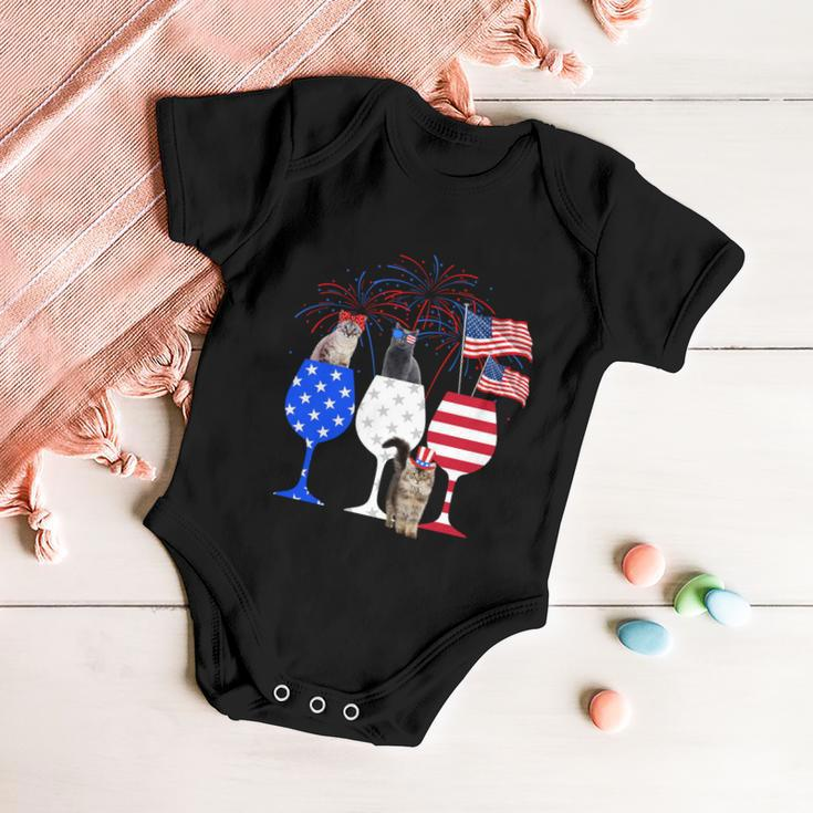 Cat 4Th Of July Costume Red White Blue Wine Glasses Funny Baby Onesie