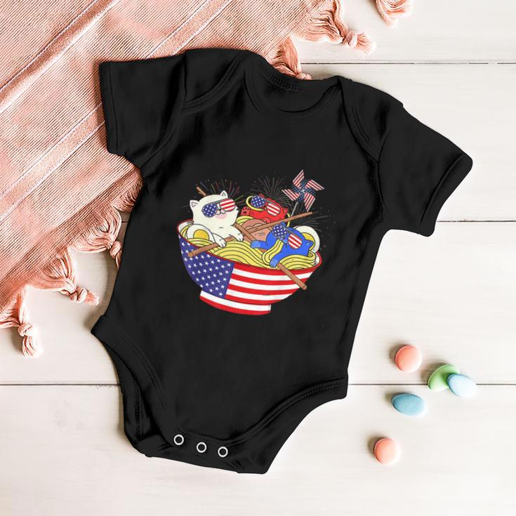 Cats Ramen Anime American Flag Funny 4Th Of July Cat Lovers Baby Onesie