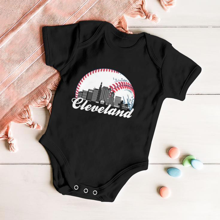 Cleveland Baseball Skyline Retro Tshirt Baby Onesie