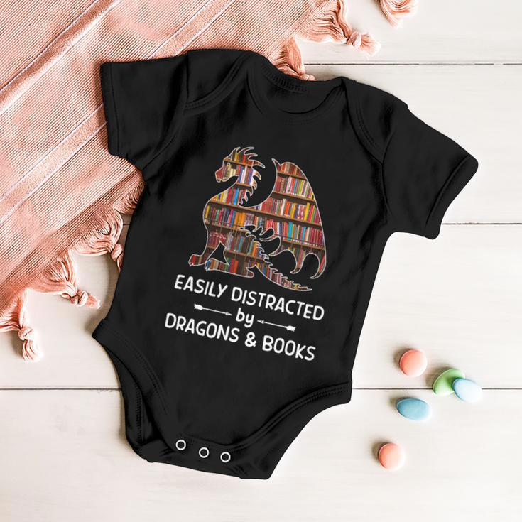 Easily Distracted By Dragon And Books Nerds Meaningful Gift Baby Onesie