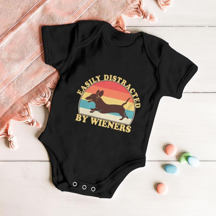 Funny Retro Easily Distracted By Wieners Dachshund Fan Baby Onesie