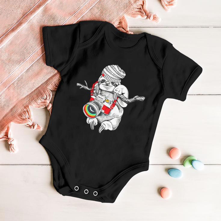 Hipster Sloth With Retro Camera Baby Onesie