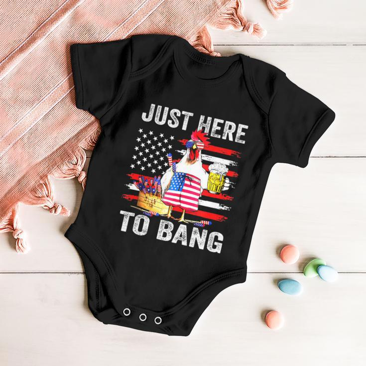 Just Here To Bang Usa Flag Chicken Beer Firework 4Th Of July Baby Onesie