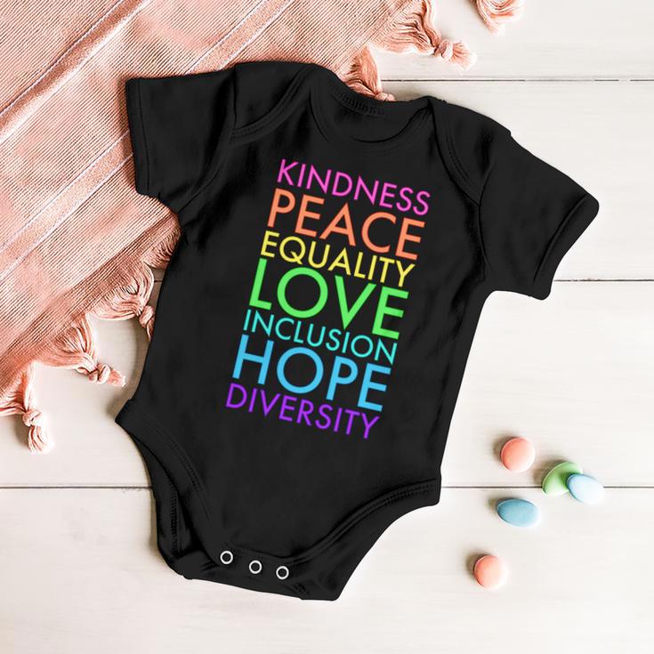 Kindness Peace Equality Love Hope Diversity Baby Onesie