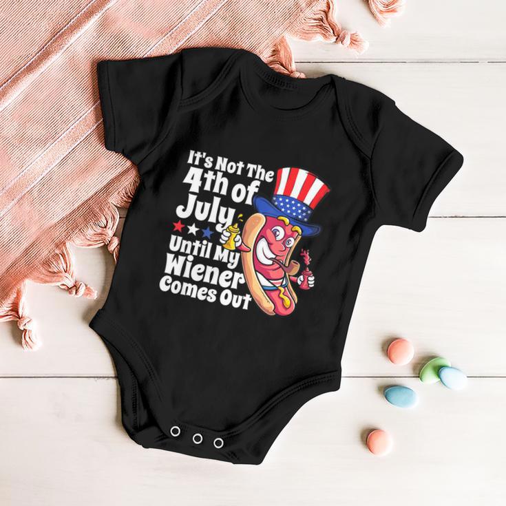 Mens Funny 4Th Of July Hot Dog Wiener Comes Out Adult Humor Gift Baby Onesie