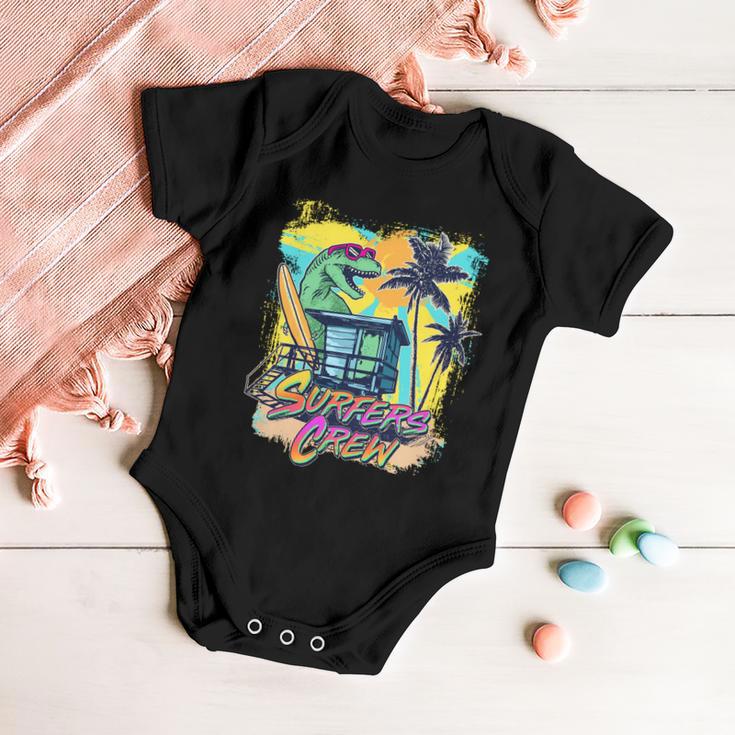 Retro 80S Eighties Trex Dinosaur Surfers Crew Baby Onesie