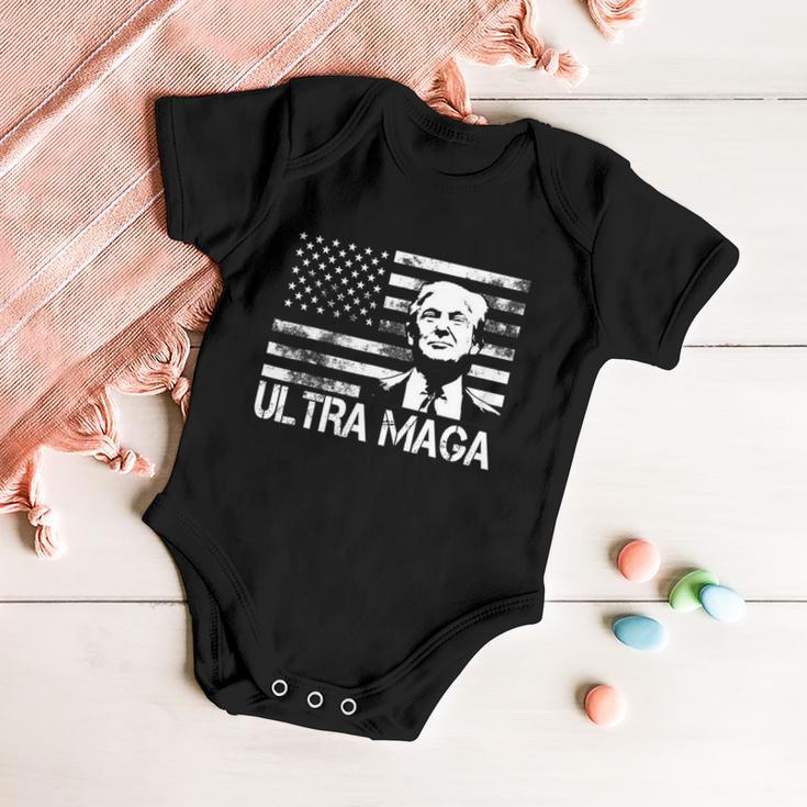 Trendy Ultra Maga Pro Trump American Flag 4Th Of July Retro Funny Gift Baby Onesie