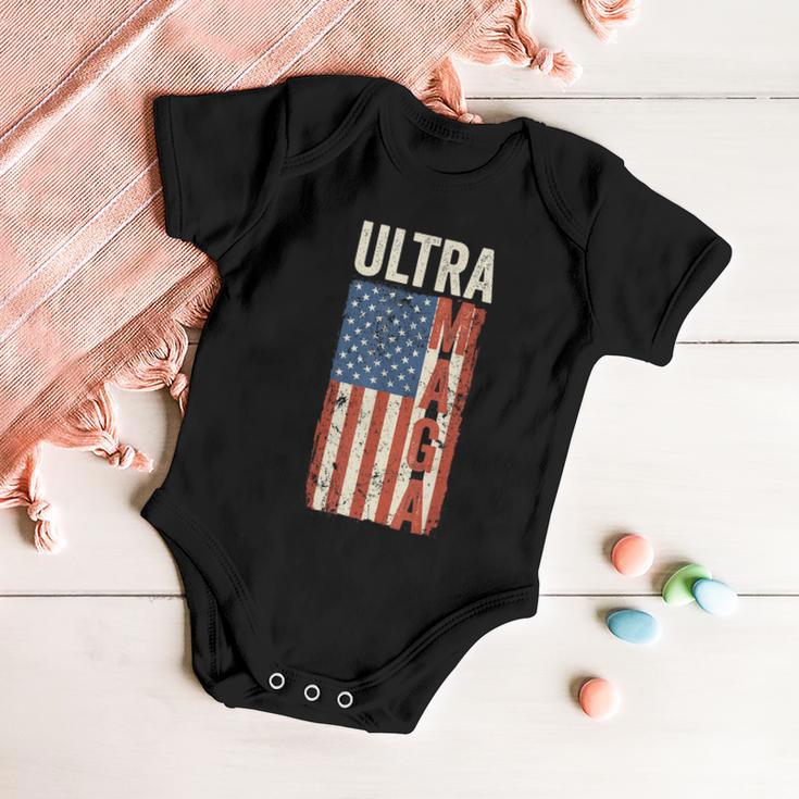 Ultra Maga Us Flag Pro Trump American Flag Tshirt Baby Onesie