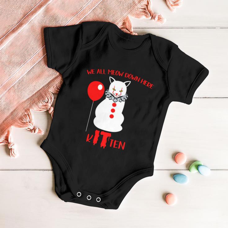 We All Meow Down Here Kitten Halloween Quote Baby Onesie