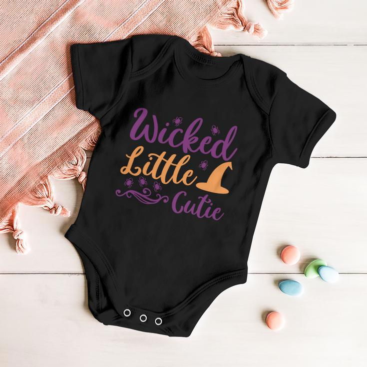 Wicked Little Cutie Witch Hat Halloween Quote Baby Onesie