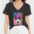 4Th Of July Running Gnome For Women Patriotic American Flag Gift Women V-Neck T-Shirt