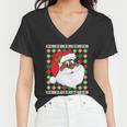 Black Santa Claus Ugly Christmas Sweater Women V-Neck T-Shirt