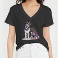 Boston Terrier Dog 4Th Of July Cap Sunglasses Usa Flag Fireworks Women V-Neck T-Shirt