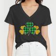 Buffalo Shamrock Plaid Irish Clovers Graphic Design Printed Casual Daily Basic Women V-Neck T-Shirt