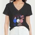 Cat 4Th Of July Costume Red White Blue Wine Glasses Funny Women V-Neck T-Shirt