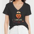 Cna Life Nurse Heartbeat Job Fall Pumpkin Women V-Neck T-Shirt