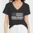 Distressed Defund The Media American Flag Women V-Neck T-Shirt