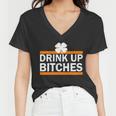 Drink Up Bitches Irish Clover Tshirt Women V-Neck T-Shirt