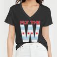Fly The W Chicago Flag Women V-Neck T-Shirt