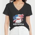 Funny 4Th Of July Great American Flag Cute Cat Women V-Neck T-Shirt