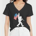 Funny Bigfoot 4Th Of July Rock And Roll Usa Flag For Sasquatch Believers Women V-Neck T-Shirt