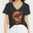 Halloween Cool Raven Crow Skull And Moon Women V-Neck T-Shirt