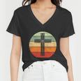 Jesus Retro Cross Christ God Faith Religious Funny Christian Women V-Neck T-Shirt