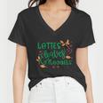 Lattes Leaves Flannels Thanksgiving Quote Women V-Neck T-Shirt
