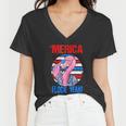 Merica Flock Yeah 4Th July Funny Patriotic Flamingo Women V-Neck T-Shirt