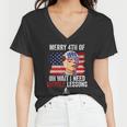 Merry 4Th Of July Biden Bike Bicycle Falls Off Funny Women V-Neck T-Shirt