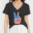 Peace Hand Sign With Usa American Flag For 4Th Of July Funny Gift Women V-Neck T-Shirt