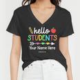 Personalized Teacher Shirt Back To School Hello Students Women V-Neck T-Shirt