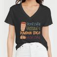 Stressed Blessed Pumpkin Spice Obsessed Thanksgiving Quote V3 Women V-Neck T-Shirt