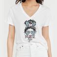 Nurse Life Leopard Messy Bun Hair Healthcare Flower Glasses  Women V-Neck T-Shirt
