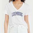 Luxembourg Varsity Style Navy Blue Text Women V-Neck T-Shirt