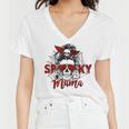 Spooky Mama Skull Witch Women Messy Bun Halloween Costume Women V-Neck T-Shirt