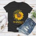 Firefighter Sunflower Love My Life As A Firefighters Wife Women V-Neck T-Shirt