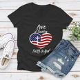 4Th Of July Funny Christian Faith In God Heart Cross Women V-Neck T-Shirt